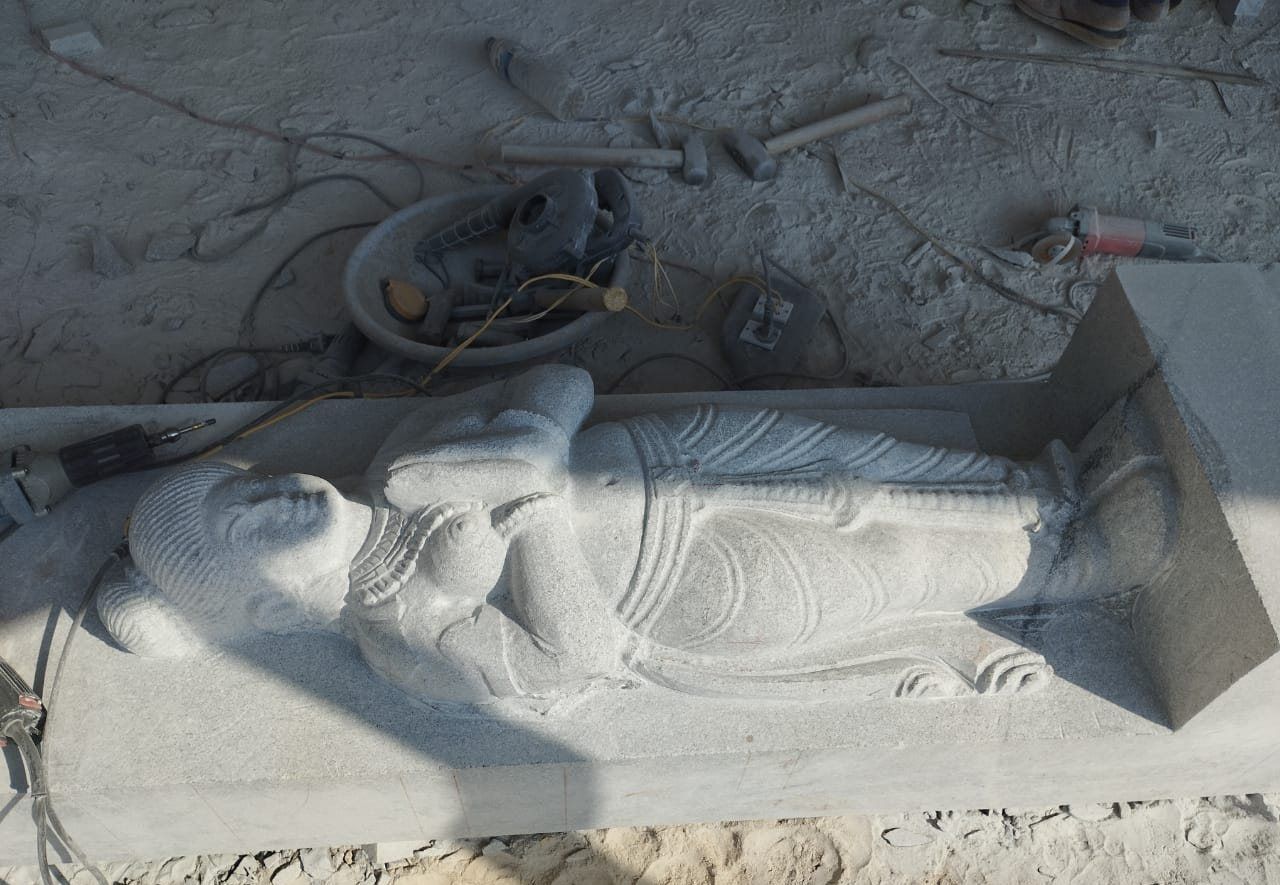 Reclining Vishnu panel at the roughing-out stage