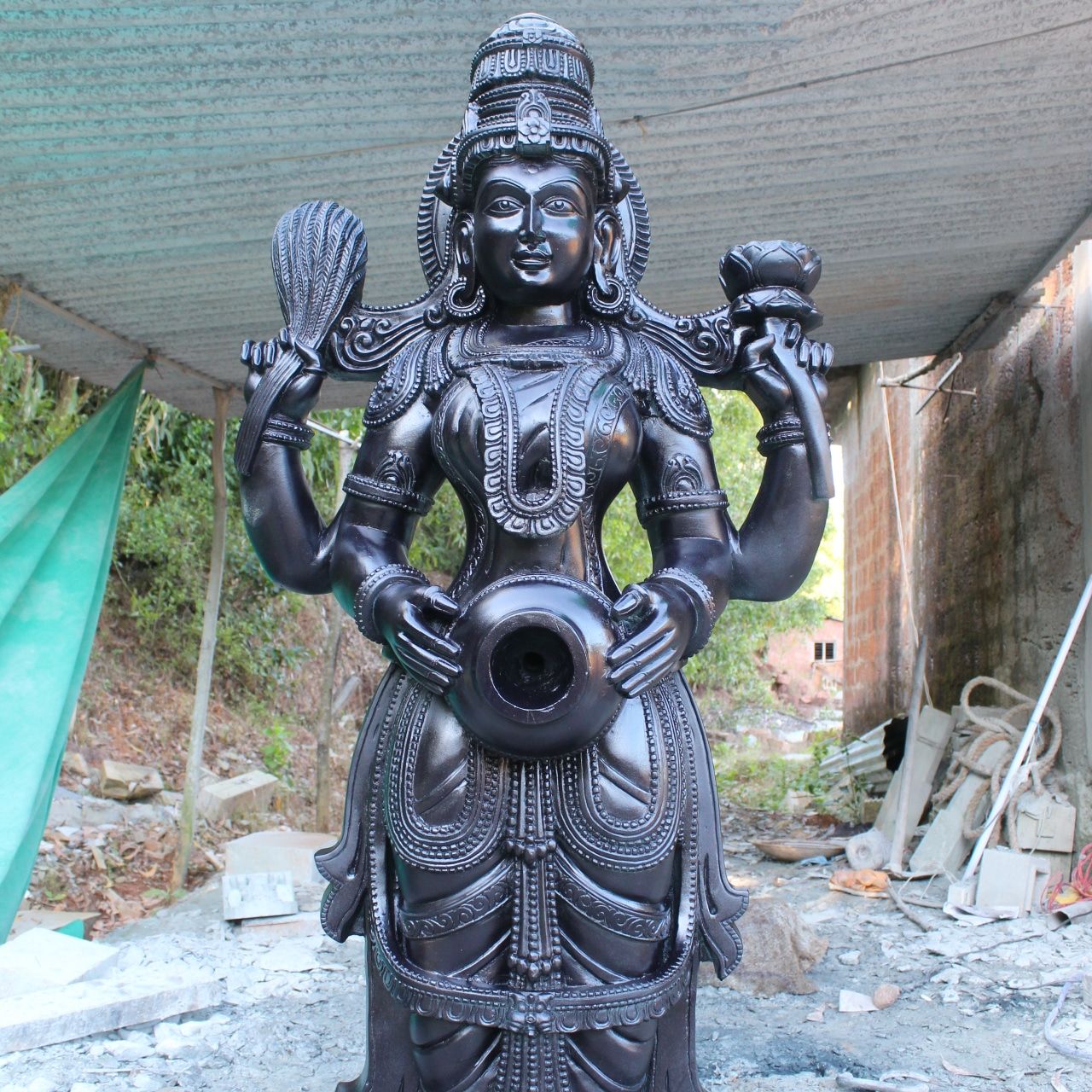 Temple render with carved stone details