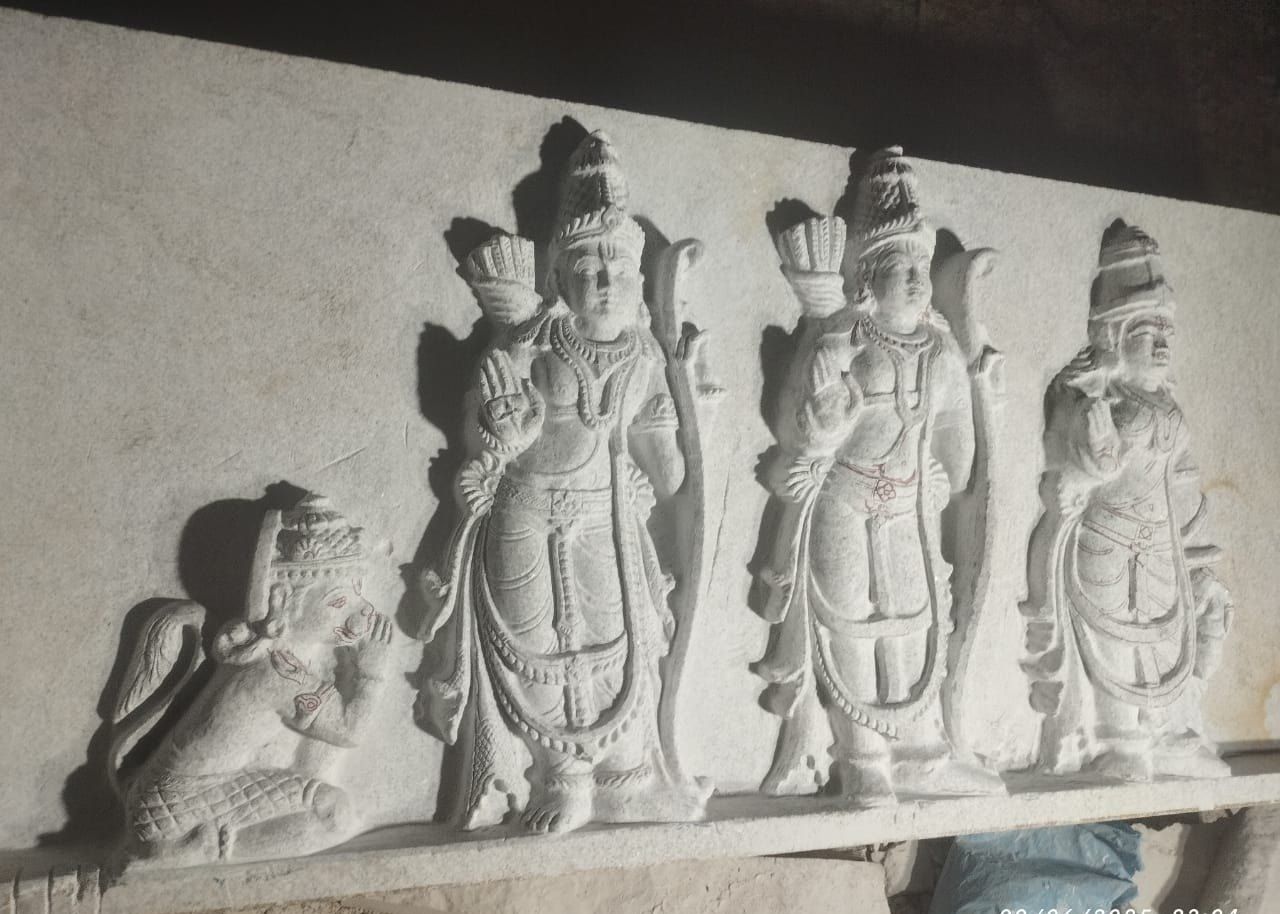 Rama, Lakshmana, Sita and Hanuman carved in relief